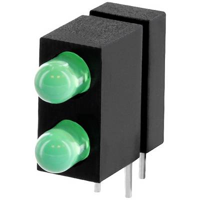 To-farvet grøn LED i sort kabinet med to metalben, egnet til printmontage og elektroniske anvendelser.