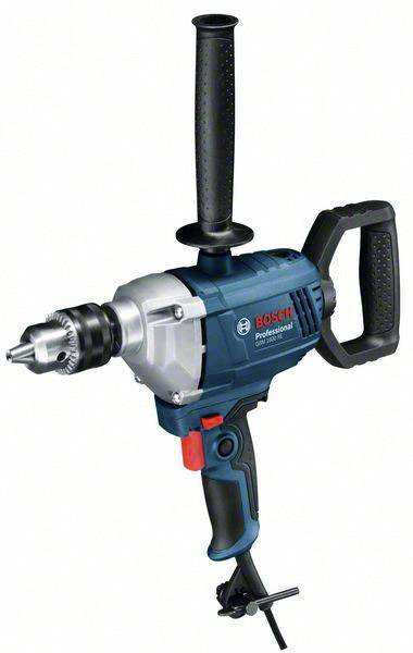 Elværktøj, boremaskine fra Bosch, blå og sølvfarvet med ergonomisk greb og ekstra håndtag, som sikrer mere stabilt arbejde.