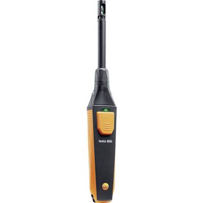 Et digitalt, bærbart termometer i orange og sort, model 'testo 605i', med målesensor i spidsen.
