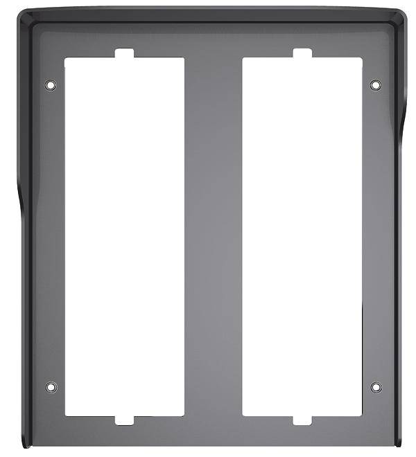Grå, rektangulær ramme med to åbninger, egnet til installation af to kontakter eller stikkontakter.
