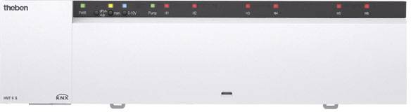 En hvid elektronisk enhed med flere farvede LED-indikatorer øverst. Logoet 'theben' er synligt på venstre side.