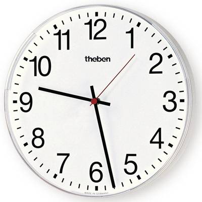 Et analogt ur viser 10:09. Sekundviseren er rød.