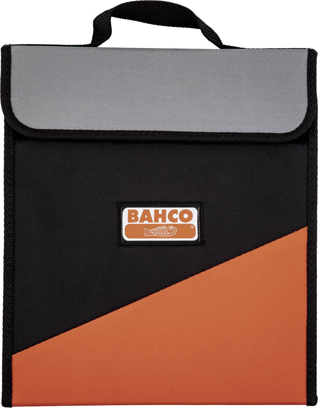 Sort og orange trapezformet taske med grå klap og bærehåndtag, med mærkelogo 'BAHCO' på forsiden.