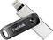 En USB-nøgle med et sort hus og et sølvfarvet stik. På nøglen står der 'SanDisk'.
