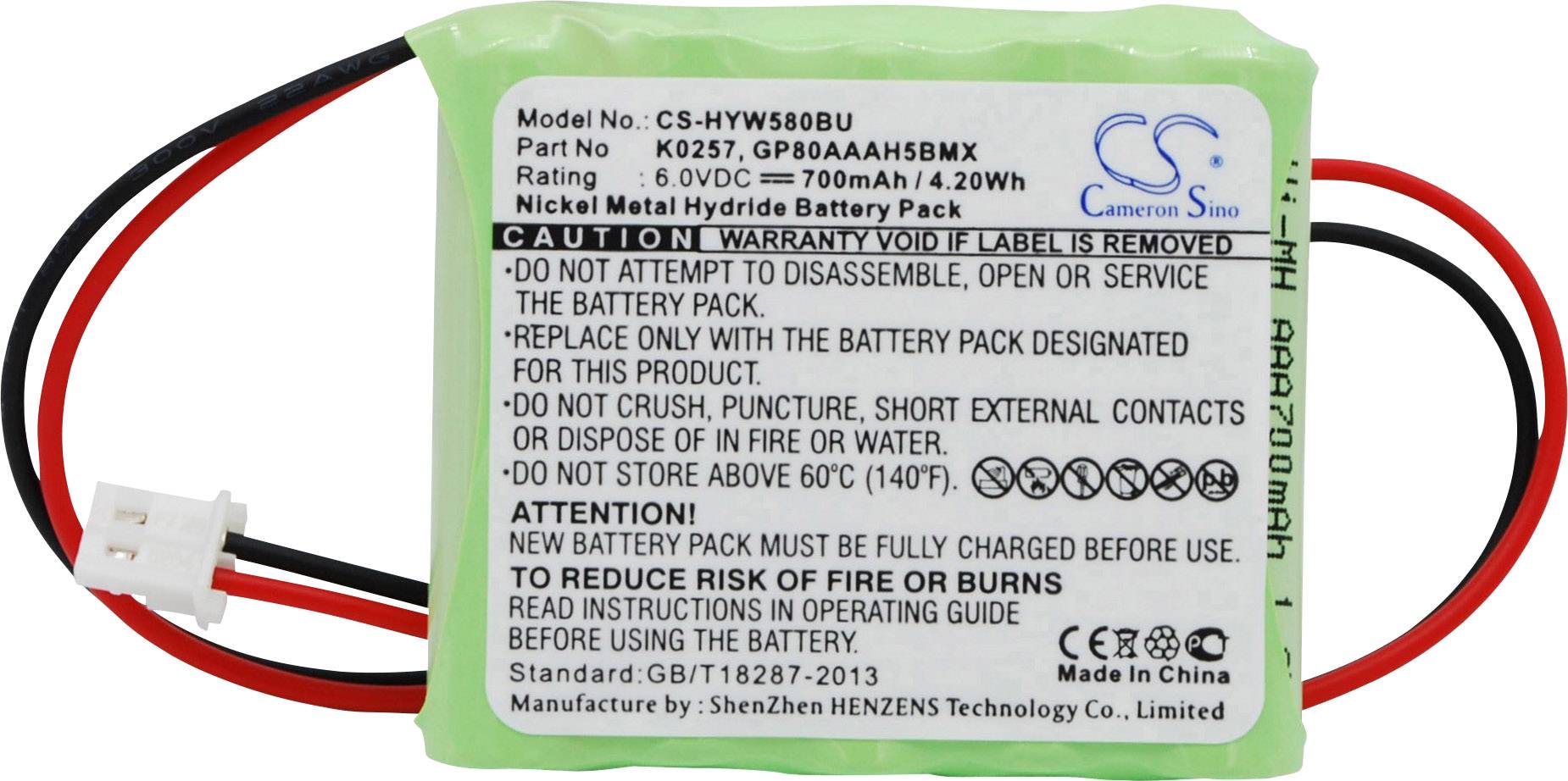 CS Cameron Sino Sikkerhedsteknik-batteri Erstatter original-batteri 55111-05, GP80AAAH5B3BMX, K0257 Honeywell 6 V 700 mAh