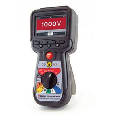 Et bærbart måleapparat med digitalt display viser '1000V'. Det har flere taster og en drejelig kontakt til betjening.