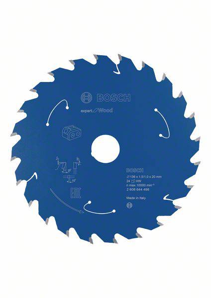 Bosch Accessories Expert for Wood 2608644498 Rundsavblad 136 x 20 mm Antal tænder (per tomme): 24 1 stk