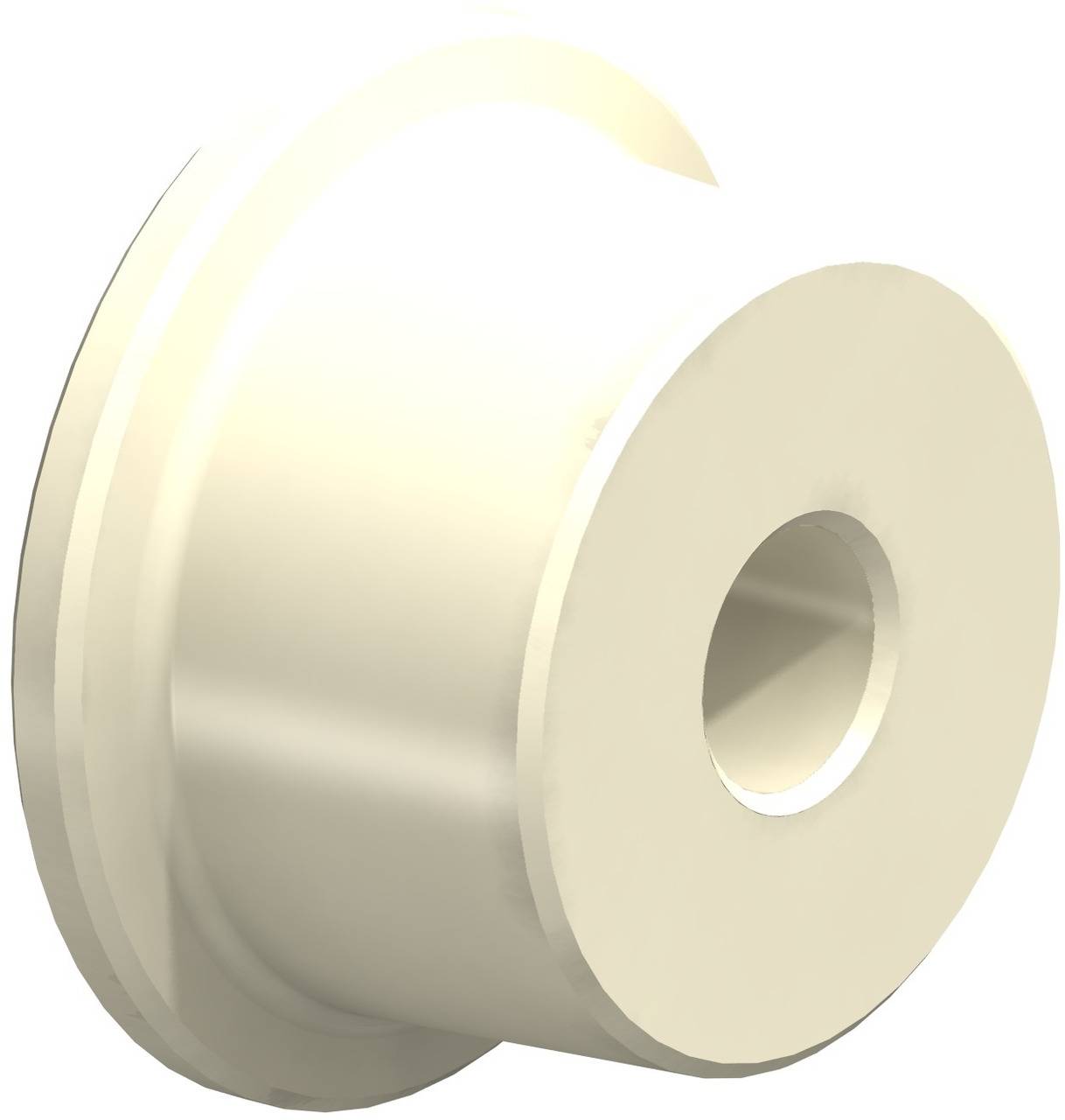 En beige, cylindrisk plastikopholder med et hul i midten, som kan bruges til at fastgøre eller forbinde et objekt.