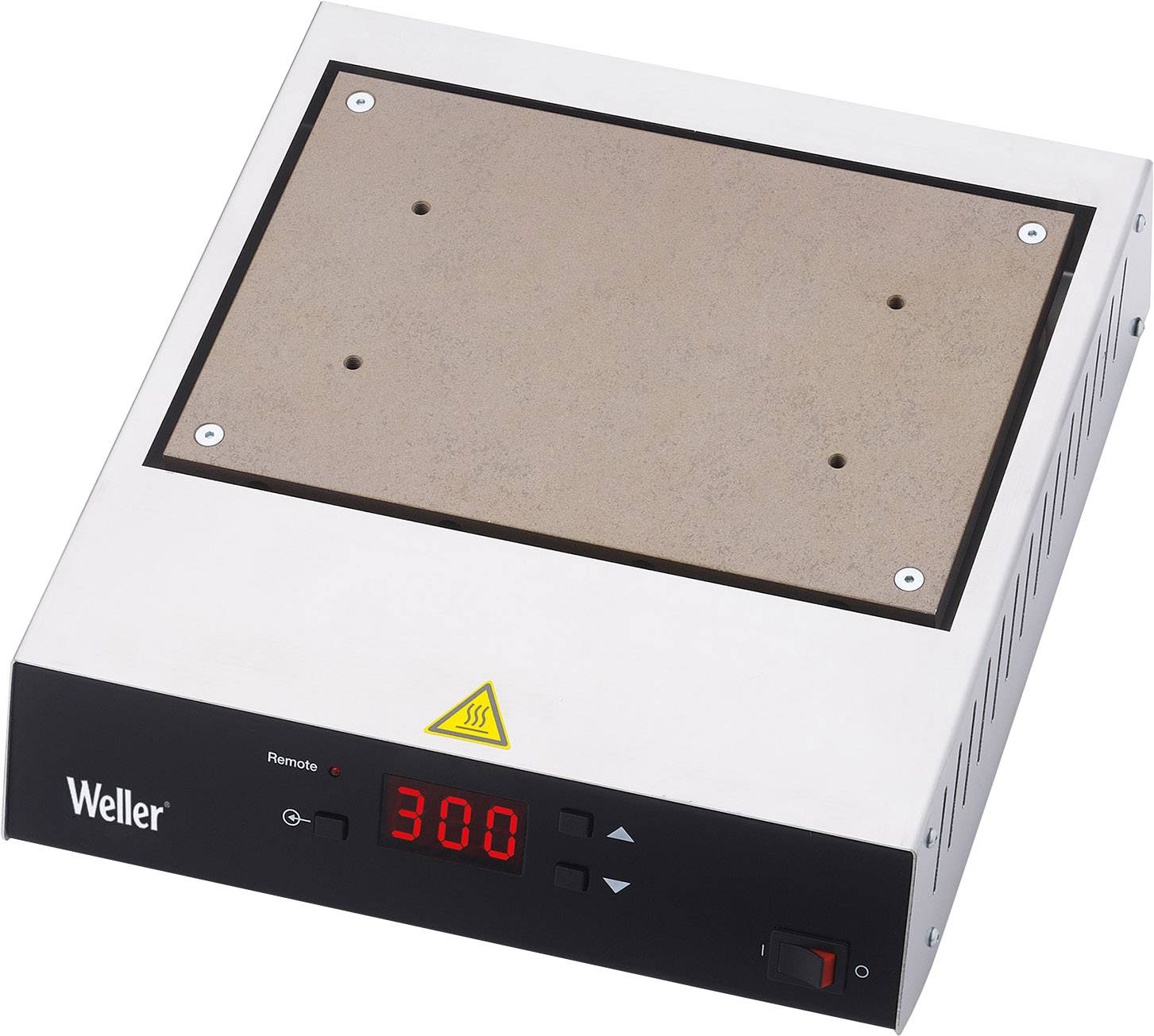 En hvid Weller varmluftloddestation med digital display viser 300 grader celsius. Egnet til professionelle elektronikopgaver.