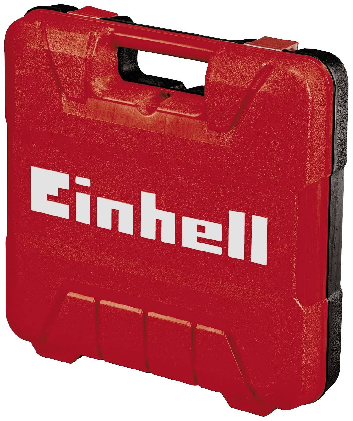 Rød værktøjskasse med 'Einhell'-logo på forsiden, egnet til transport og beskyttelse af værktøj.