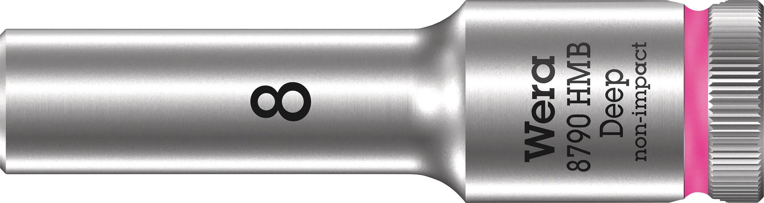 Metalstik med 'Wera 8' prægning. Egnet til ikke-slagende indsatser, dybt design for bedre tilgængelighed.