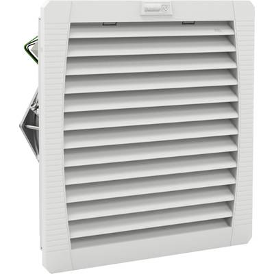 Et hvidt, rektangulært ventilationsgitter med vandrette lameller til ventilation i elektroniske eller tekniske anlæg.