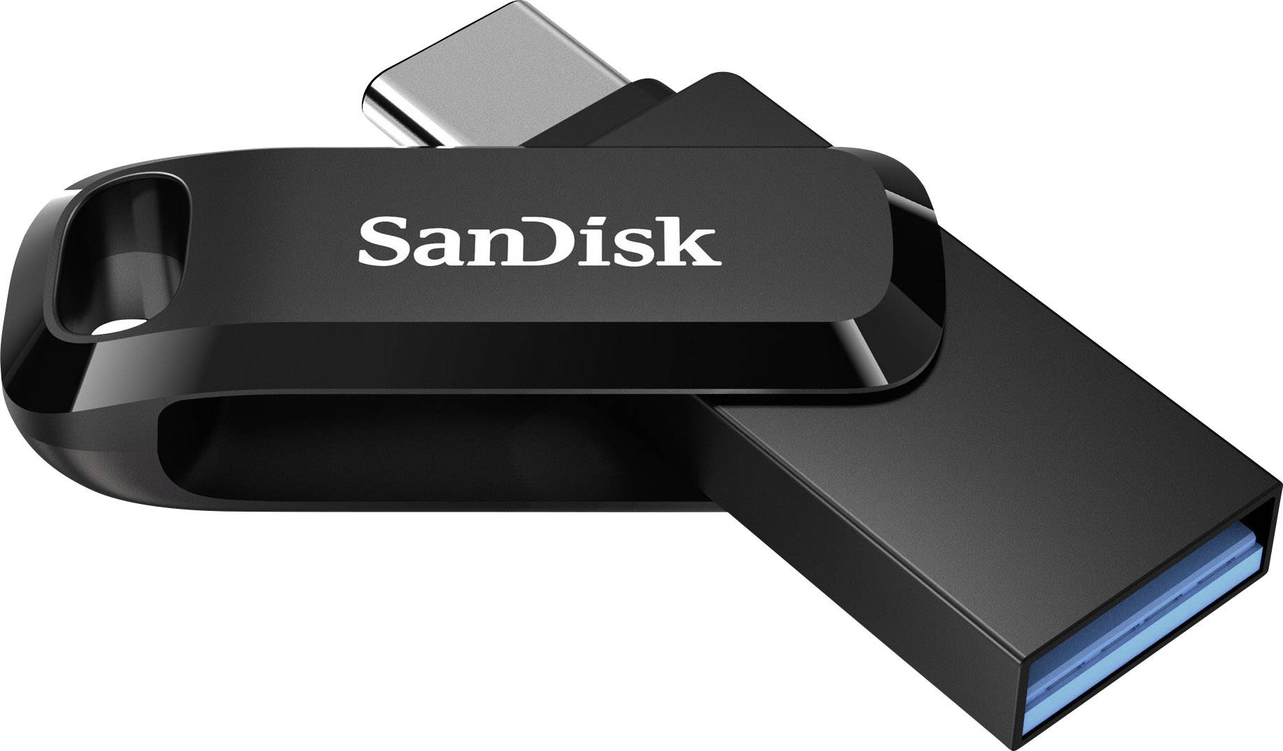 En sort USB-nøgle med påskriften 'SanDisk', delvist trukket ud af huset, viser USB-stikket.