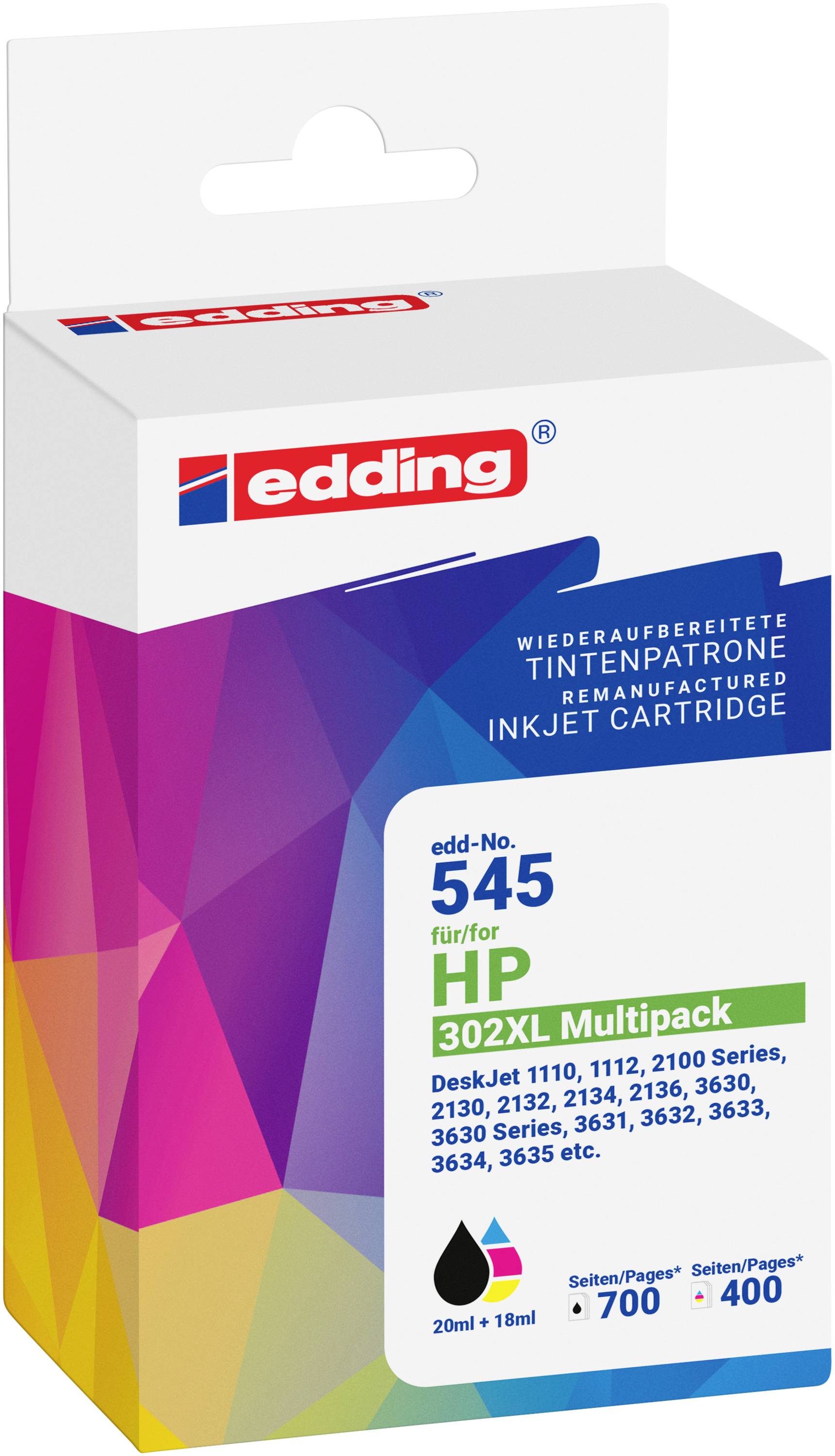 Edding Blæk erstatter HP 302XL+302XL Multipack 2 Kompatibel Kombi-pakke Sort, Farve EDD-545 18-545-0