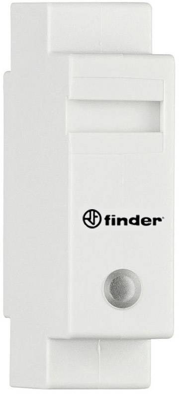 Et hvidt elektrisk relæhus fra mærket 'Finder' med en lille rund grå knap forneden.