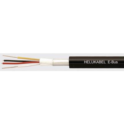 Et flerfaset kabel mærket 'HELUKABEL E-Bus' på den ydre kappe. De enkelte ledninger er isoleret i forskellige farver.