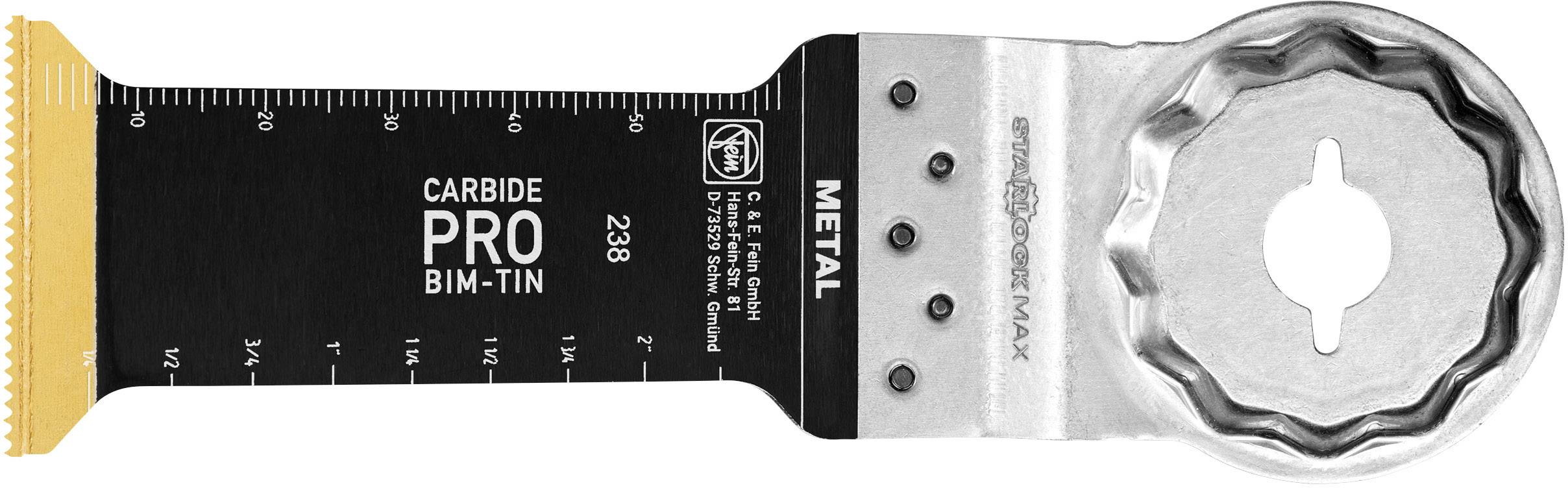 Savklinge til oscillerende værktøjer, egnet til metalbearbejdning. Mærket med 'Carbide Pro BIM-TIN'.