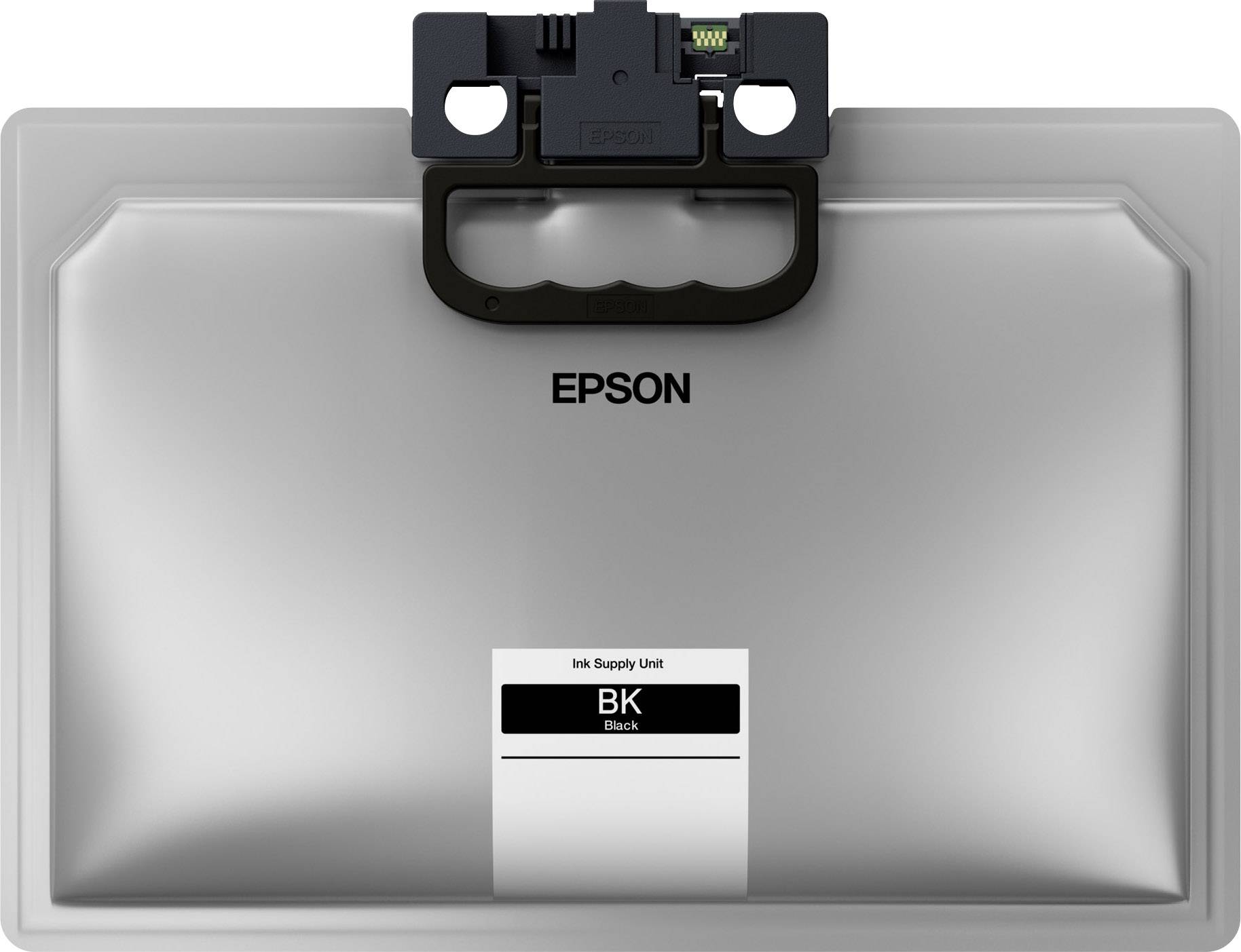 En grå Epson blækforsyningsenhed mærket 'BK Black', egnet til udskiftning i printere.