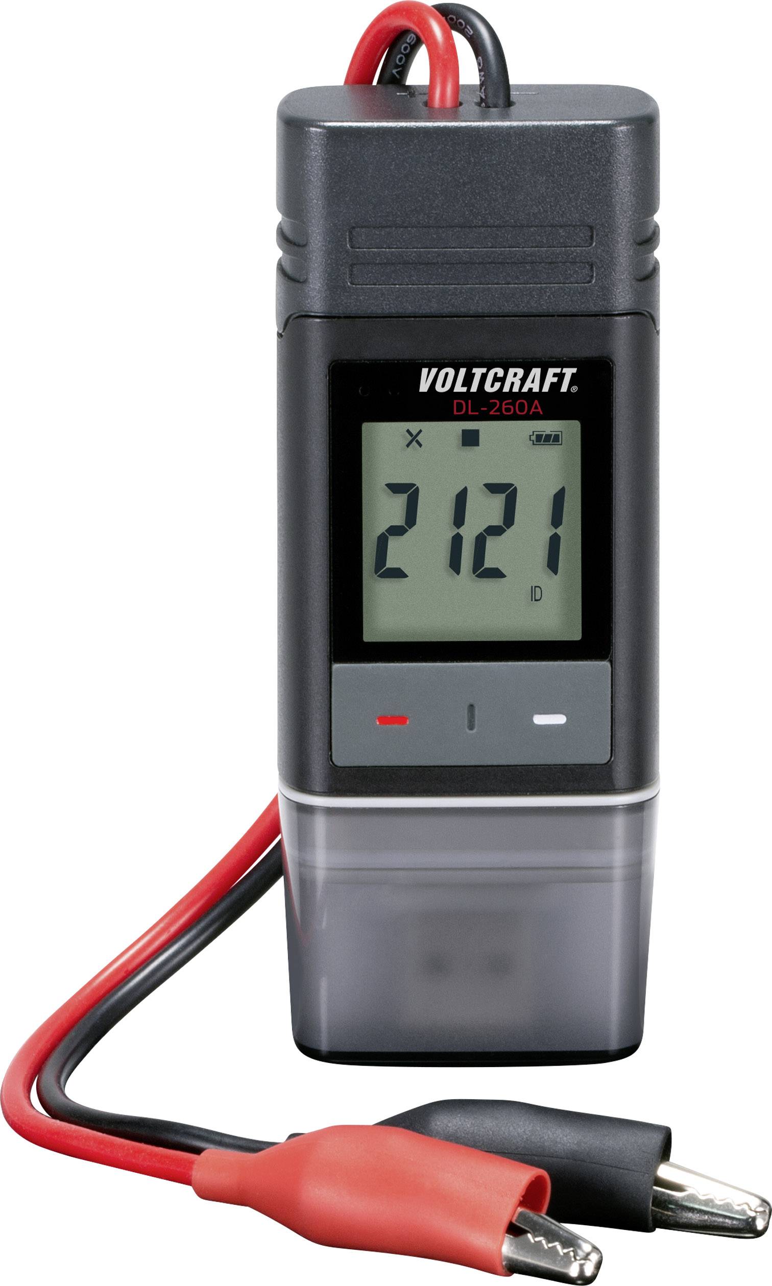 Et digitalt multimeter med displayværdien '2121'. Det har sorte og røde måleledninger og er mærket 'Voltcraft DL-260A'.