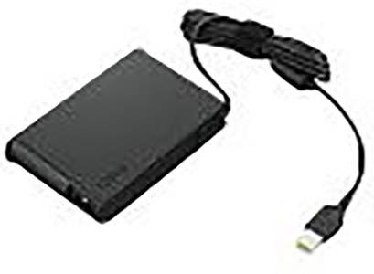 Et sort, rektangulært USB-oplader med langt kabel og USB-stik.