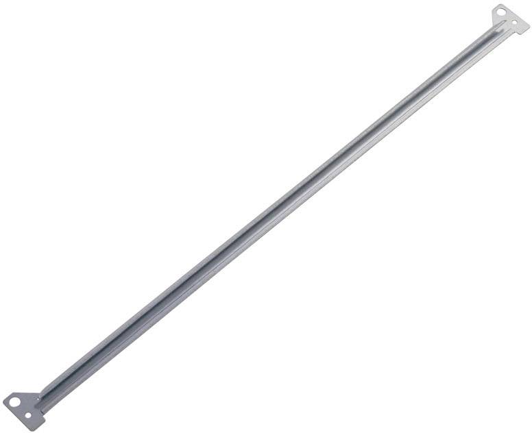 Metalstang med to borede huller i enderne til fastgørelse.
