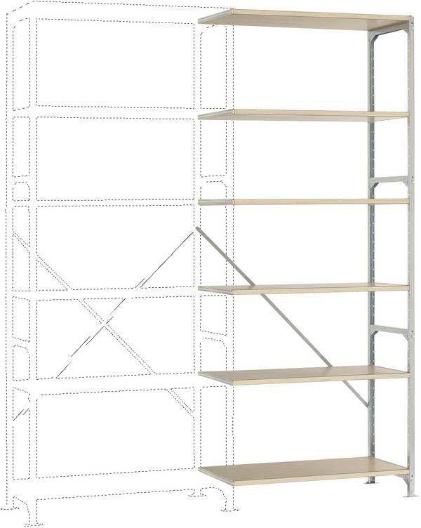 Manuflex RB2184 Stålreol tilbygningsmodul  (B x H x T) 1000 x 2500 x 400 mm    Trægulv