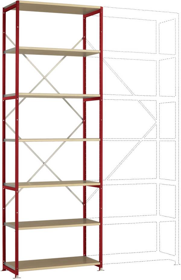 Manuflex RP1614.3003 Stålreol grundmodul  (B x H x T) 1030 x 3000 x 700 mm    Trægulv