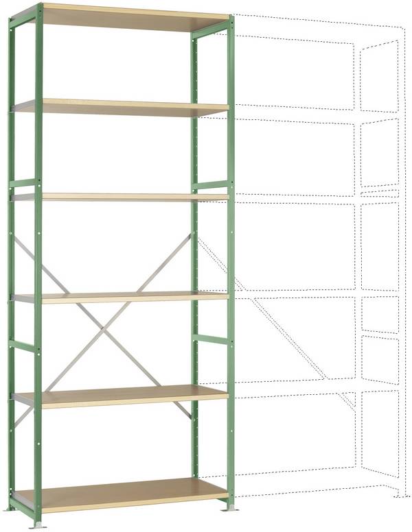 Manuflex RP1314.6011 Stålreol grundmodul  (B x H x T) 1030 x 2500 x 700 mm    Trægulv