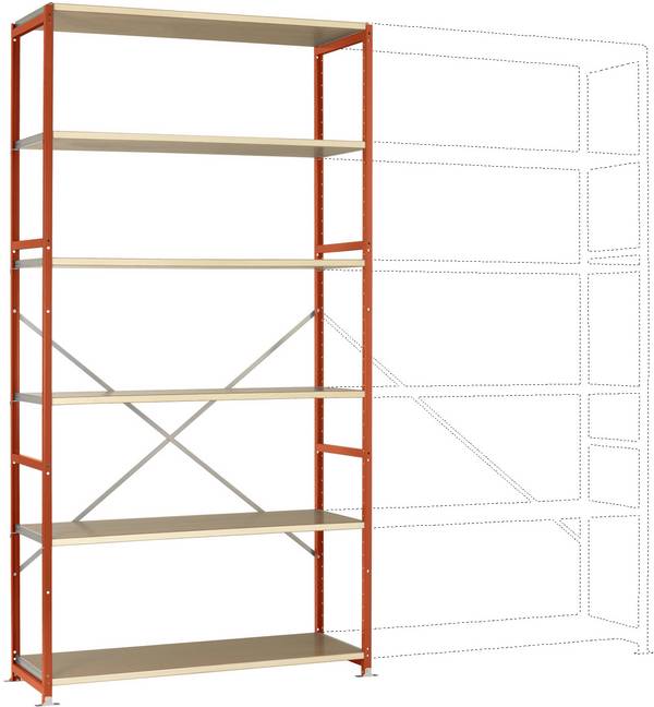 Manuflex RP1333.2001 Stålreol grundmodul  (B x H x T) 1280 x 3000 x 700 mm    Trægulv
