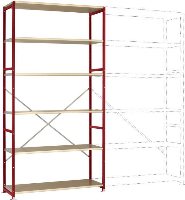 Manuflex RP1333.3003 Stålreol grundmodul  (B x H x T) 1250 x 3000 x 700 mm    Trægulv