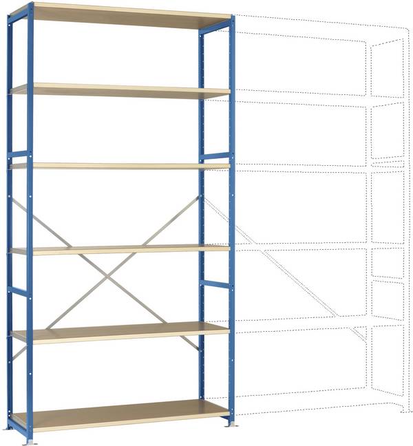 Manuflex RP1336.5007 Stålreol grundmodul  (B x H x T) 1280 x 2500 x 700 mm    Trægulv