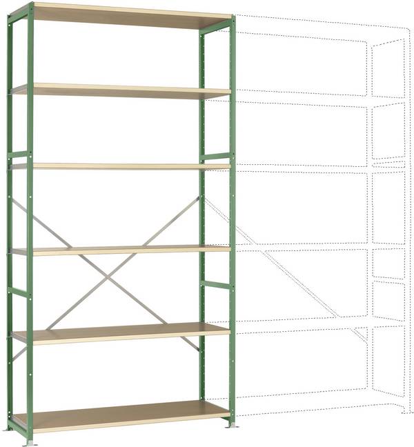 Manuflex RP1336.6011 Stålreol grundmodul  (B x H x T) 1280 x 2500 x 700 mm    Trægulv
