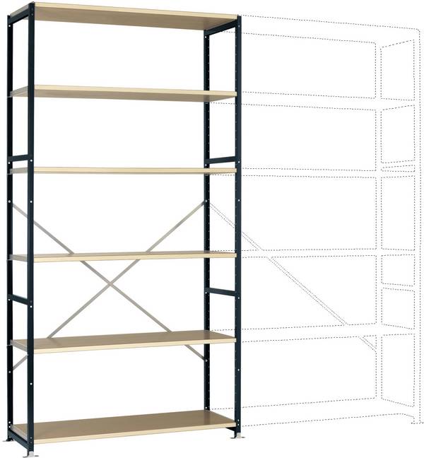 Manuflex RP1336.7016 Stålreol grundmodul  (B x H x T) 1280 x 2500 x 700 mm    Trægulv