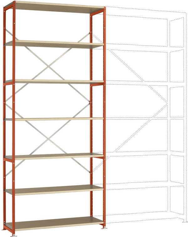 Manuflex RP1636.2001 Stålreol grundmodul  (B x H x T) 1250 x 2000 x 600 mm    Trægulv
