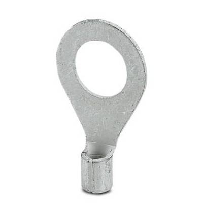 Metalring med øsne, sølvskinnende, med et rundt hul ved spidsen og en cylindrisk skaft, muligvis til fastgørelse.