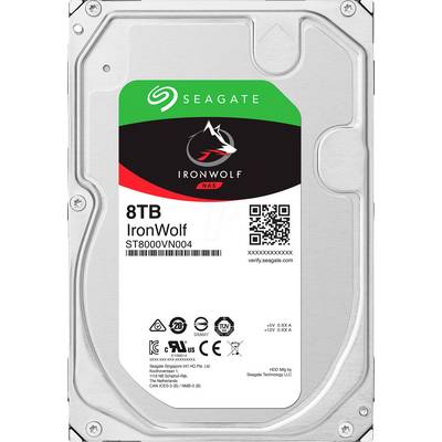 'Seagate IronWolf 8TB harddisk til NAS. Modelnummer ST8000VN004. QR-kode til stede. Ideel til lagringsløsninger.'