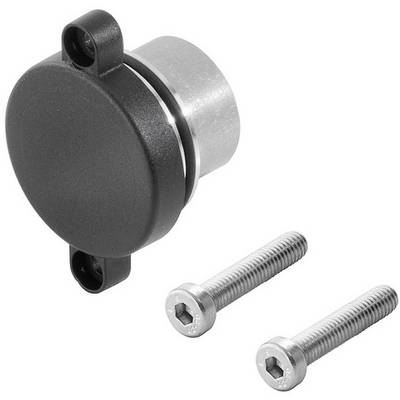 Sort magnetisk sensor med to sølvfarvede skruer, bruges til at registrere positionelle ændringer i tekniske applikationer.