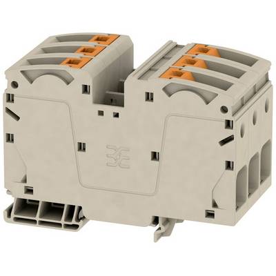 Klemmeblok med flere tilslutninger og orange håndtag til nem forbindelse af ledninger i elektriske installationer.