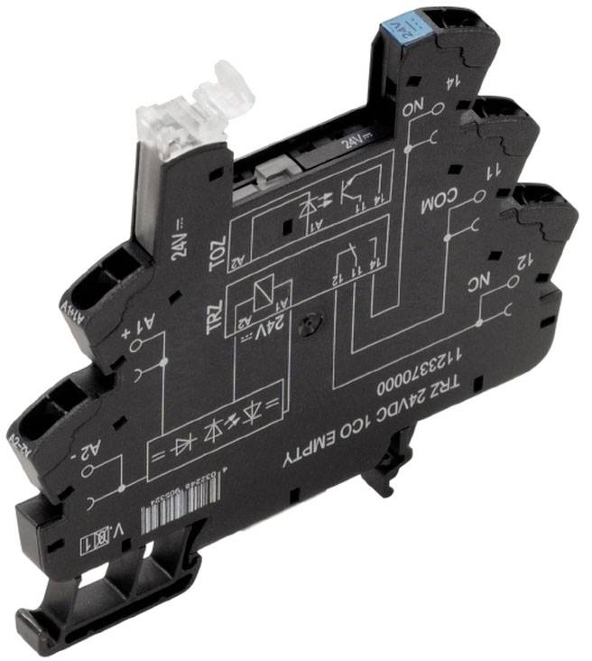 Elektronisk komponent med et kredsløbsdiagram og tekniske symboler på overfladen.