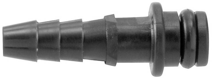 En sort plastikslange-adapter med riflet overflade og tætning, egnet til at forbinde slanger af forskellige størrelser.