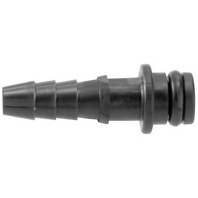 En sort plastikslange-adapter med riflet overflade og tætning, egnet til at forbinde slanger af forskellige størrelser.