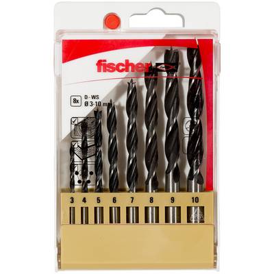Fisher D-WS borepakke, 8-delt sæt til 3-10 mm huller, vist i etui af plastik med størrelsesetiketter 3 til 10.