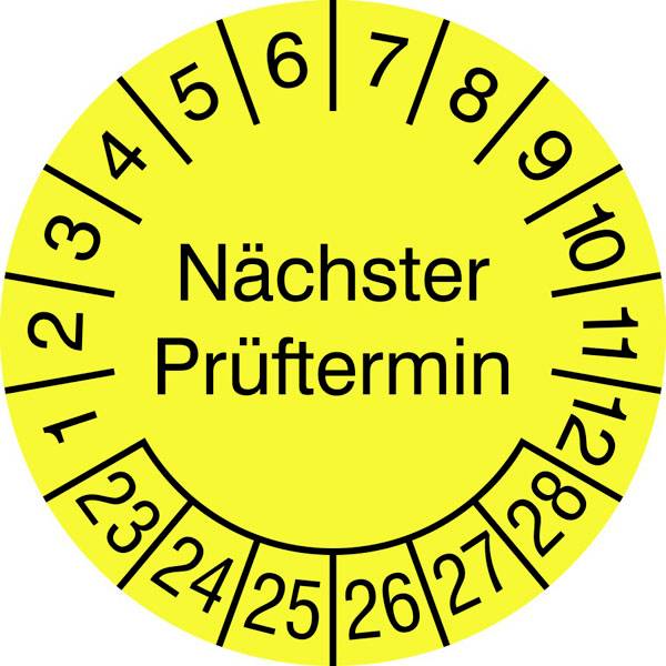 SafetyMarking 30.3725_23-28 Kontrolmærkat Nächster Prüftermin 2023-2028 Gul Folie selvklæbende (Ø) 1.5 cm 1.5 cm 40 stk
