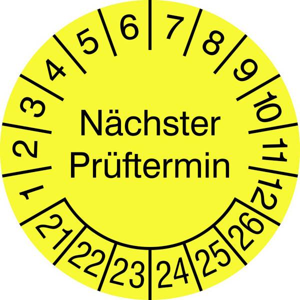 SafetyMarking Kontrolmærkat Nächster Prüftermin 2021-2026 Gul Folie selvklæbende (Ø) 1.5 cm 1.5 cm 40 stk