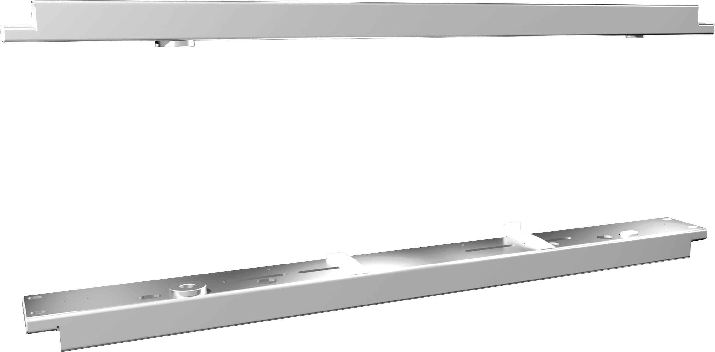 To parallel løbende aluminiumsprofiler, som sandsynligvis bruges til konstruktion eller montage.
