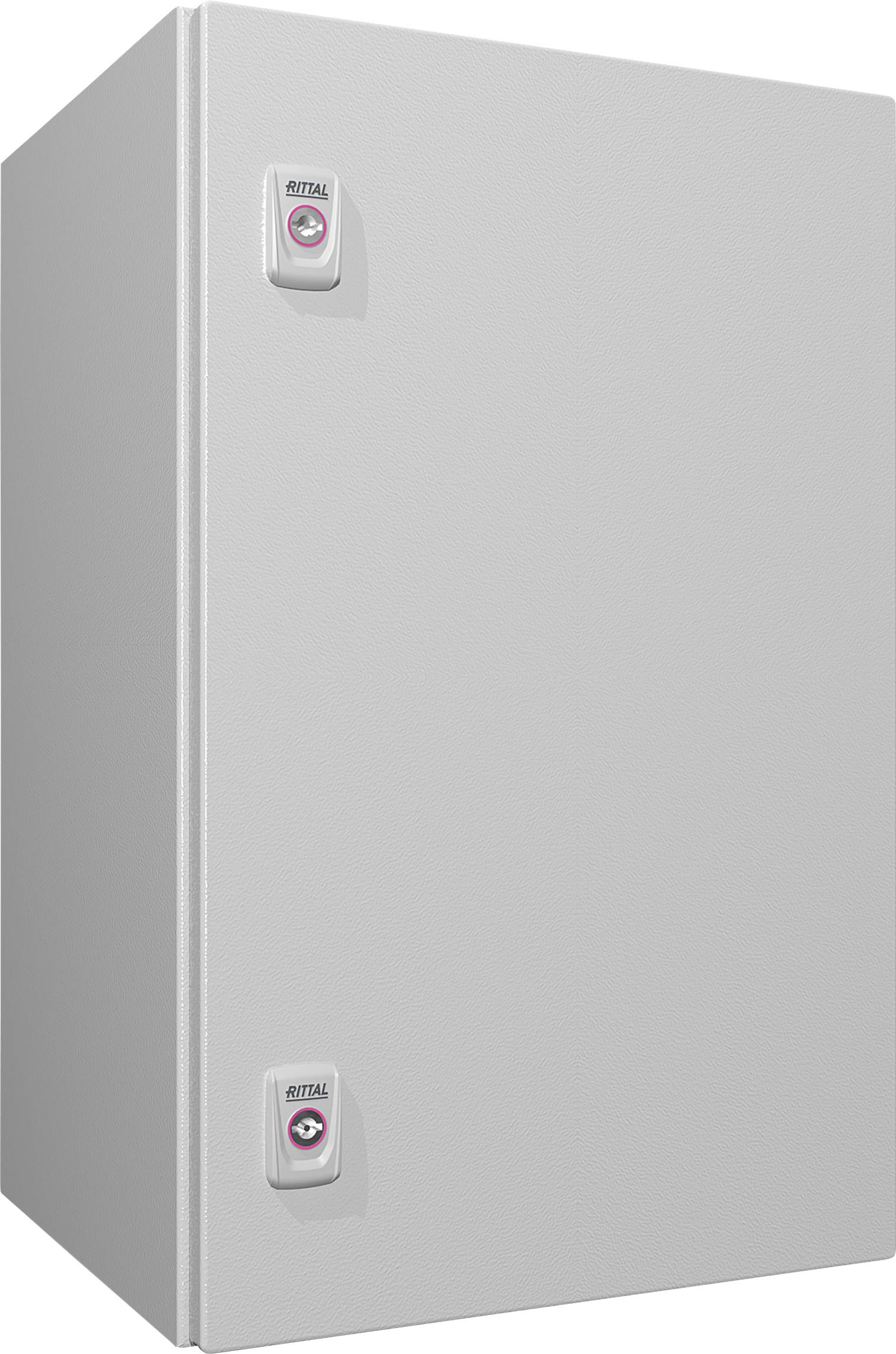 Grå lakeret eltavle med to håndtag på forsiden, egnet til industrielle elektronikinstallationer.