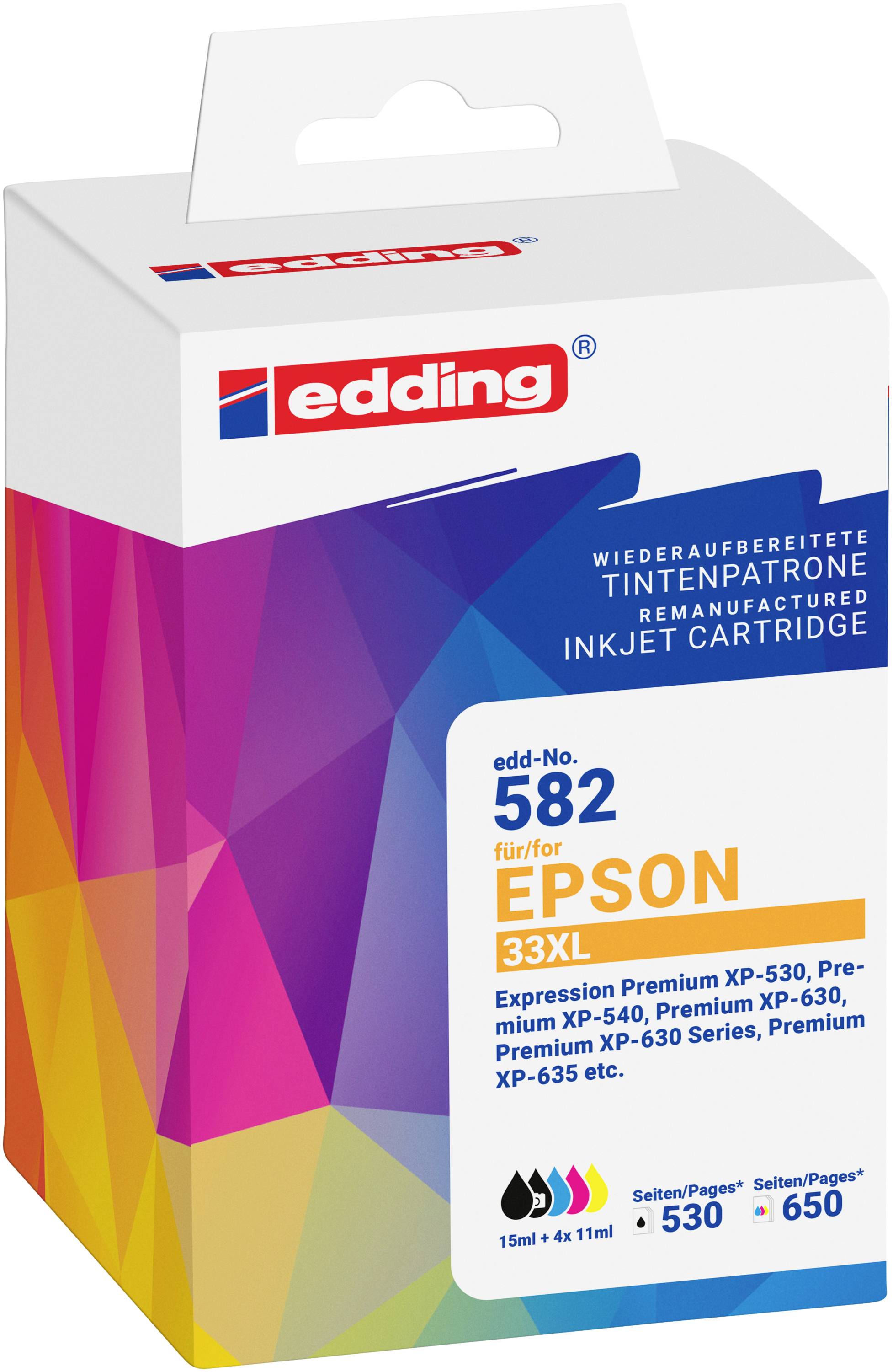 Edding Blæk erstatter Epson T33XL Multipack 5 Kompatibel Kombi-pakke Sort, Fotosort, Cyan, Magenta, Gul EDD-582 18-582-0