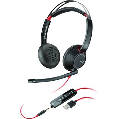 Plantronics Blackwire C5220 binaural Telefon  On Ear-headset kabelbundet Stereo Sort, Rød Noise Cancelling Indstilling a
