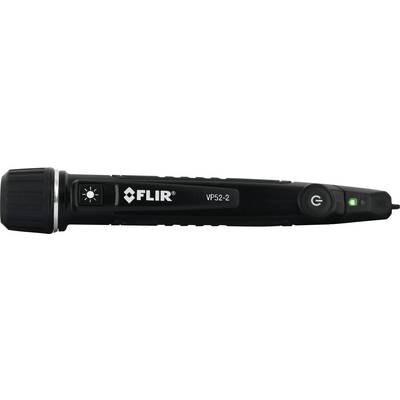 Elektronisk spændingstester i pennestørrelse med LED-lys på siden. Display til spændingsregistrering og tænd/sluk-knap synlig.