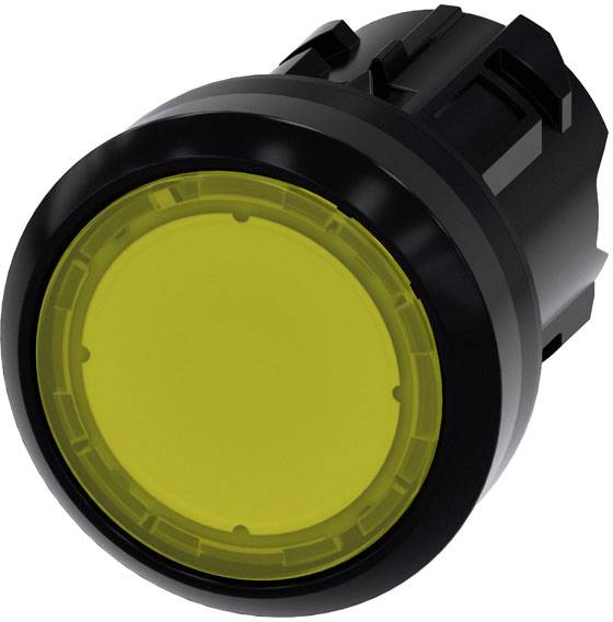 Siemens 3SU10010AA300AA0 3SU1001-0AA30-0AA0 Lystrykknap Frontring plastic, Rund Knap Sort, Gul Trykfrigørelse 1 stk